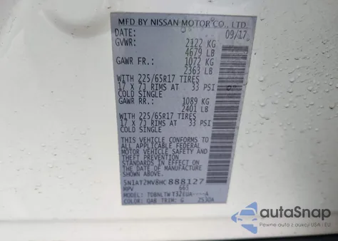 2017 Nissan Rogue Sv из США, поврежденный, VIN 5N1AT2MV8HC888127